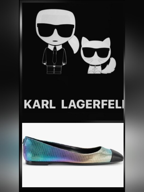 Karl Lagerfeld Shoes - Karl Lagerfeld Iridescent Lizard-Embossed Ballet Flat with Black Cap Toe